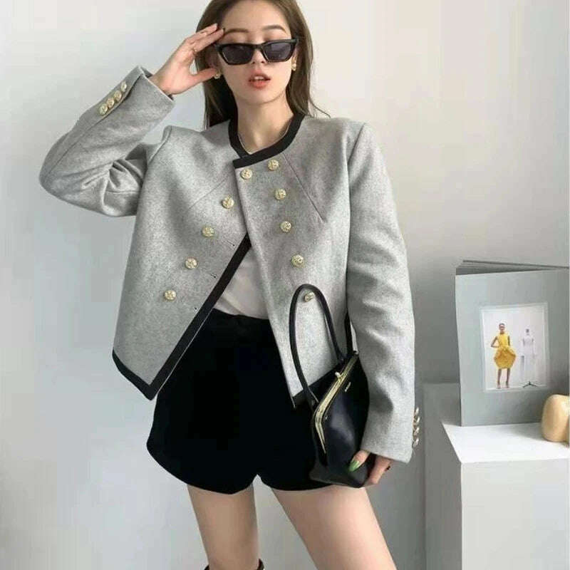 KIMLUD, MEXZT Jackets Women Elegant Cropped Tweed Blazers Office Lady Korean Short Irregular Suit Coat Tops Vintage Casual Outerwear New, KIMLUD Womens Clothes