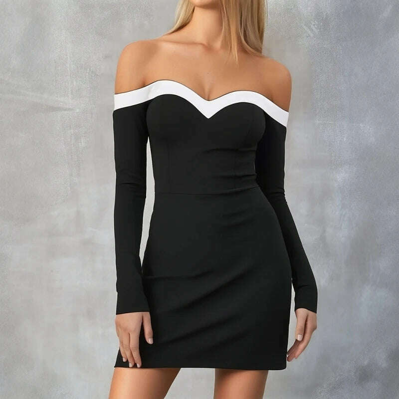 KIMLUD, Mia Muse Women'S Dresses All Seasons French Sexy Decent Solid Color Off Shoulder Sweetheart Neck Party Mini Dresses, KIMLUD Womens Clothes