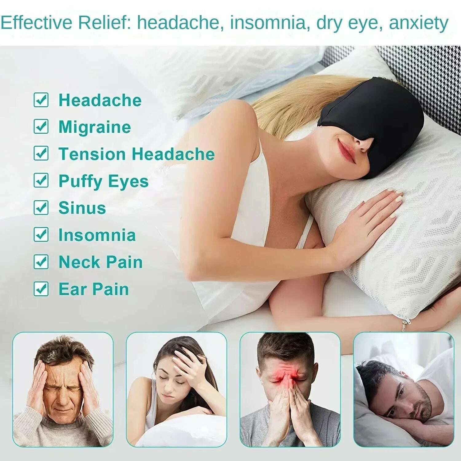 Migraine Relief HatHead Massager Gel Hot Cold Therapy Headache Migraine Relief Cap For Chemo,Sinus Neck Wearable Therapy Wrap - KIMLUD