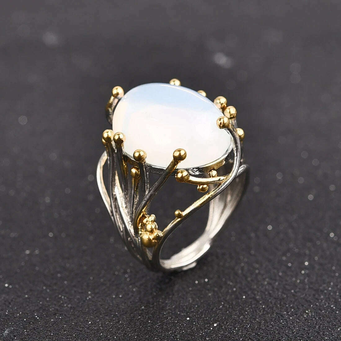 KIMLUD, Milangirl Irregular Bohemia Style Rinse Female Natural Moonstone Ring White Opal Vine Rings for Women Wedding Jewelry, KIMLUD Womens Clothes