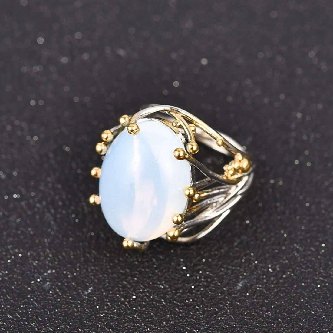 KIMLUD, Milangirl Irregular Bohemia Style Rinse Female Natural Moonstone Ring White Opal Vine Rings for Women Wedding Jewelry, KIMLUD Womens Clothes