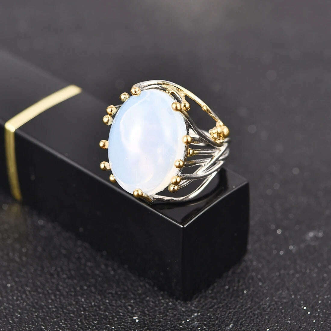 Milangirl Irregular Bohemia Style Rinse Female Natural Moonstone Ring White Opal Vine Rings for Women Wedding Jewelry - KIMLUD