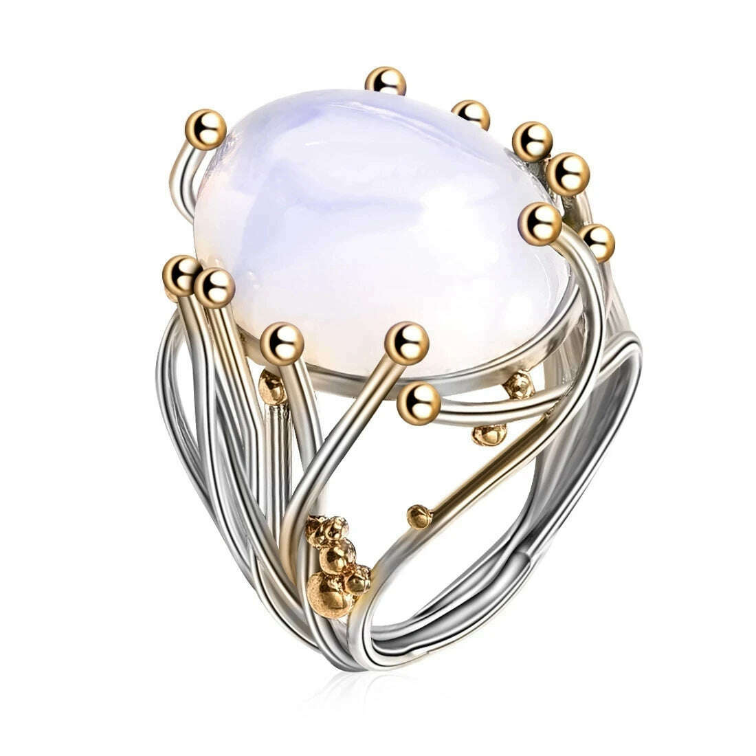 KIMLUD, Milangirl Irregular Bohemia Style Rinse Female Natural Moonstone Ring White Opal Vine Rings for Women Wedding Jewelry, WHITE / 7, KIMLUD APPAREL - Womens Clothes