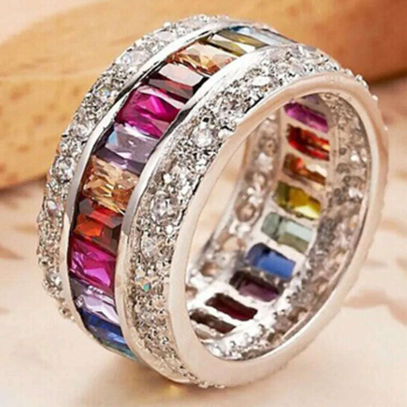 KIMLUD, Milangirl Luxury Romantic Zircon Wedding Engagement Round Circle Couple Rings For women  Jewelry Ring, KIMLUD Womens Clothes