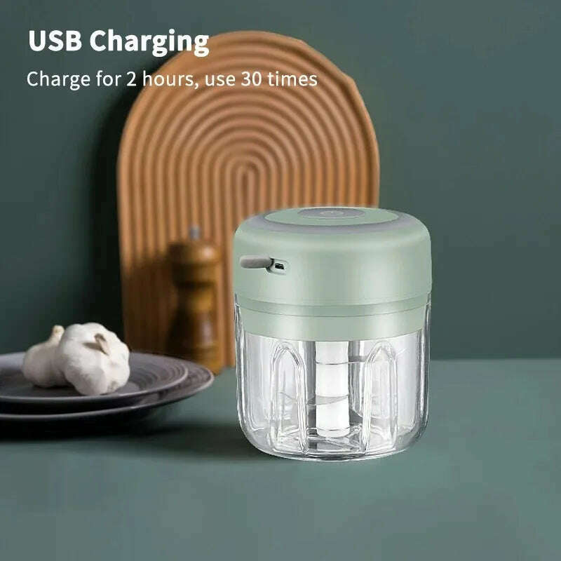 Mini Wireless Electric Garlic Crusher 100ml/250ml Portable Chopper USB Charging Ginger Chili Vegetable Masher Machine Kitchen - KIMLUD