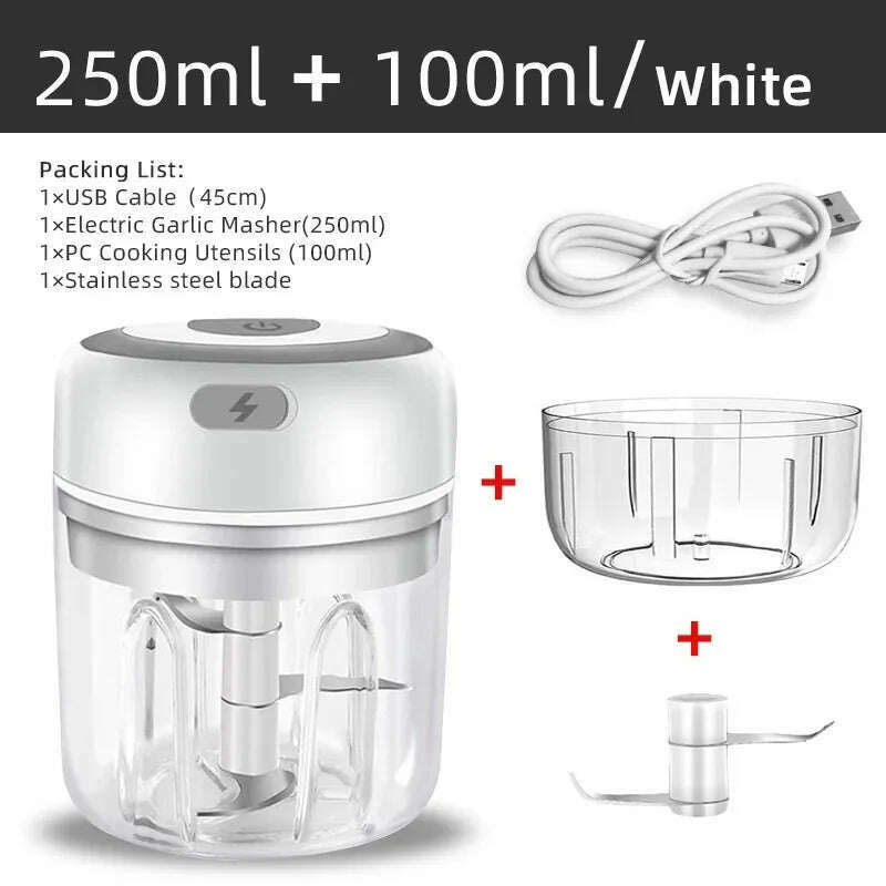 Mini Wireless Electric Garlic Crusher 100ml/250ml Portable Chopper USB Charging Ginger Chili Vegetable Masher Machine Kitchen - KIMLUD