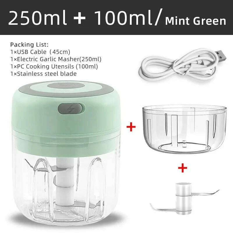 Mini Wireless Electric Garlic Crusher 100ml/250ml Portable Chopper USB Charging Ginger Chili Vegetable Masher Machine Kitchen - KIMLUD