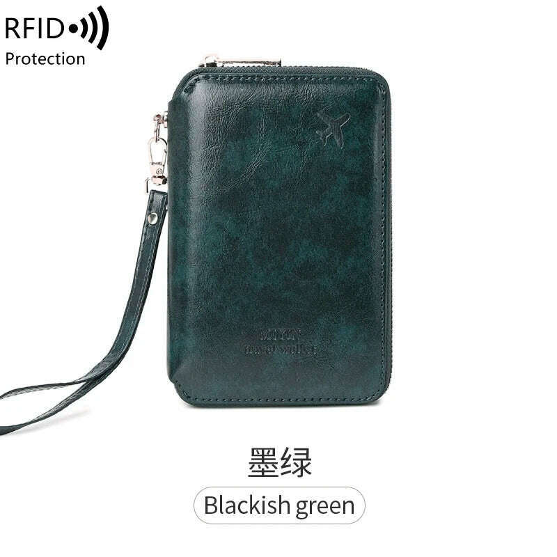 KIMLUD, Minimalist and fashionable RFID passport holder multifunctional PU leather travel accessory passport holder wallet holder unisex, HZ720-blackishgreen, KIMLUD APPAREL - Womens Clothes