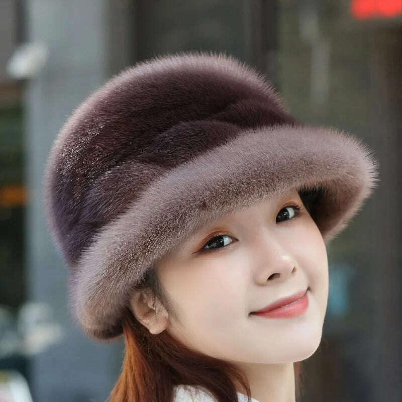 KIMLUD, Mink Fur Hats Whole Mink Fur Cap Real Natural Mink Fur Ear Protection Fisherman Hat Female Fashion Warm Hat For Woman, Denmark Oak / One Size, KIMLUD APPAREL - Womens Clothes