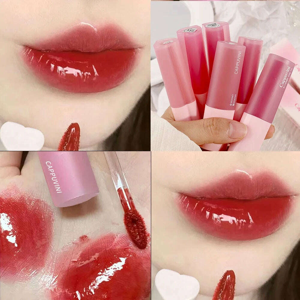 KIMLUD, Mirror Water Lip Glaze Pink Love Heart Moisturizing Sexy Red Lip Tint Liquid Lipstick Makeup Longlasting Non-stick Cup Lip Gloss, A01, KIMLUD APPAREL - Womens Clothes