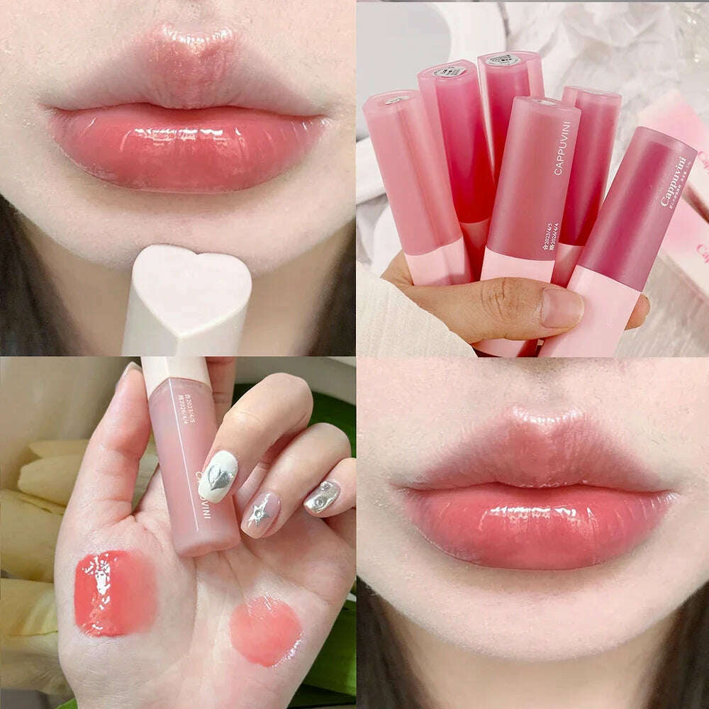 KIMLUD, Mirror Water Lip Glaze Pink Love Heart Moisturizing Sexy Red Lip Tint Liquid Lipstick Makeup Longlasting Non-stick Cup Lip Gloss, A02, KIMLUD APPAREL - Womens Clothes