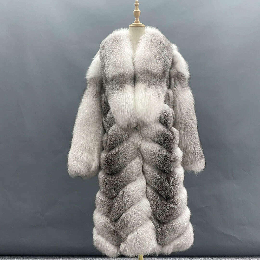 KIMLUD, MISSJANEFUR 2022 Luxury Crystal Fox Fur Coat Women Long over the Knee Warm Real Fur Overcoat Winter Women Outwear Natual Fur, KIMLUD Womens Clothes