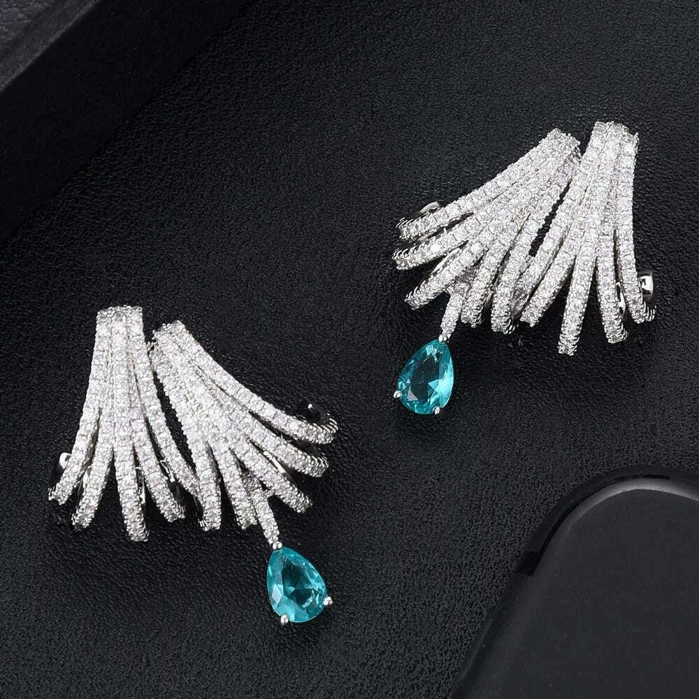 KIMLUD, Missvikki Luxury DOUBLE CLAWS STUD Earrings Trendy Cubic Zircon Indian Earrings for women Wedding Engagement JEWELRY GIFT, KIMLUD Womens Clothes