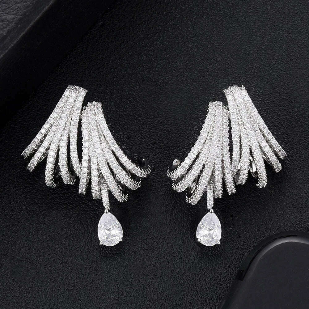 KIMLUD, Missvikki Luxury DOUBLE CLAWS STUD Earrings Trendy Cubic Zircon Indian Earrings for women Wedding Engagement JEWELRY GIFT, KIMLUD Womens Clothes