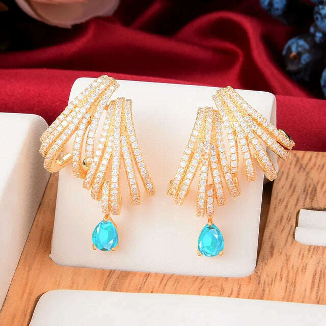 Missvikki Luxury DOUBLE CLAWS STUD Earrings Trendy Cubic Zircon Indian Earrings for women Wedding Engagement JEWELRY GIFT - KIMLUD