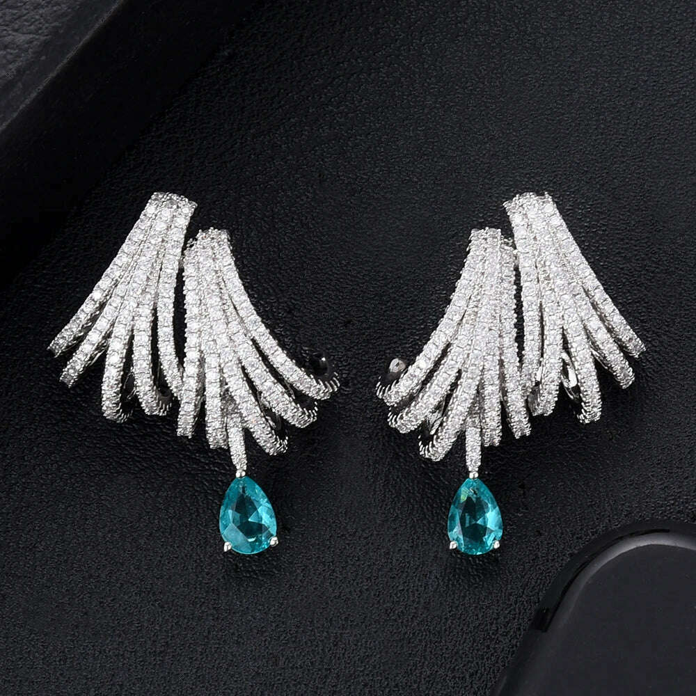 KIMLUD, Missvikki Luxury DOUBLE CLAWS STUD Earrings Trendy Cubic Zircon Indian Earrings for women Wedding Engagement JEWELRY GIFT, Blue, KIMLUD APPAREL - Womens Clothes