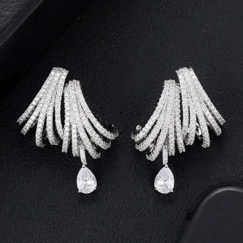 Missvikki Luxury DOUBLE CLAWS STUD Earrings Trendy Cubic Zircon Indian Earrings for women Wedding Engagement JEWELRY GIFT - KIMLUD