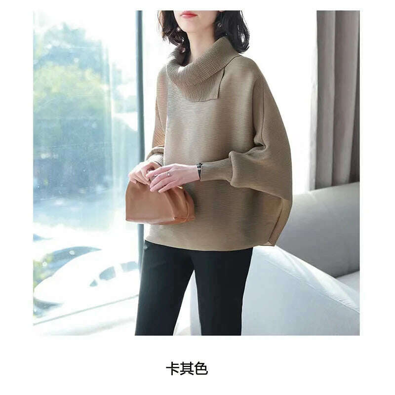 KIMLUD, Miyake Folds Fashion Temperament Lapel Bat Sleeve Solid Color Shirt Loose and Thin Western Style All-match Age Reduction Female, E / One Size, KIMLUD APPAREL - Womens Clothes