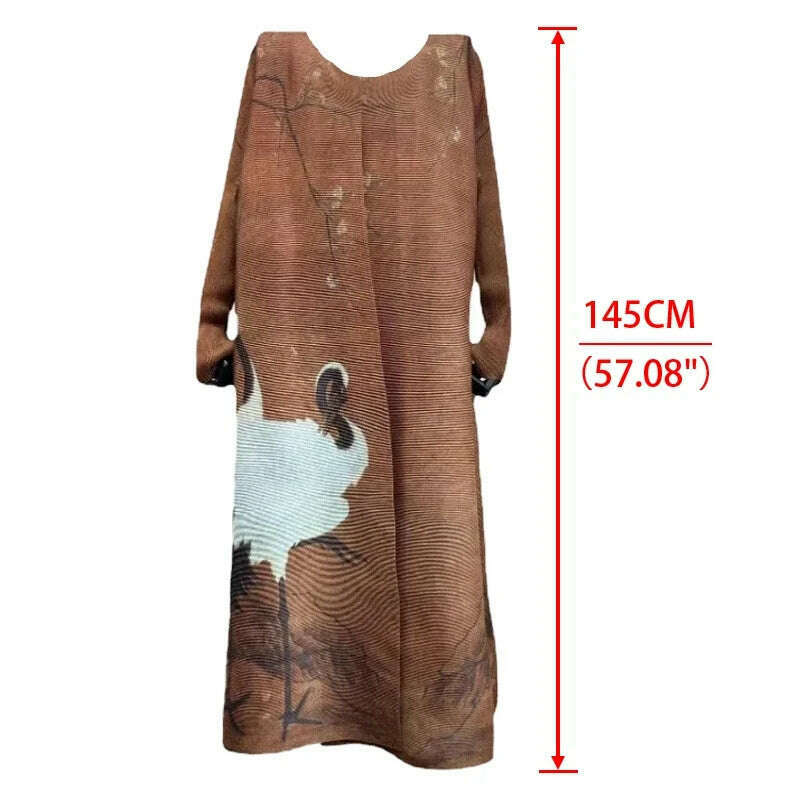 KIMLUD, Miyake Pleated Women's Long Cardigan Windbreaker Coat Autumn New Ethnic Style Printing Loose Plus Size Dress Cloak Robe, Lavender / One Size, KIMLUD APPAREL - Womens Clothes