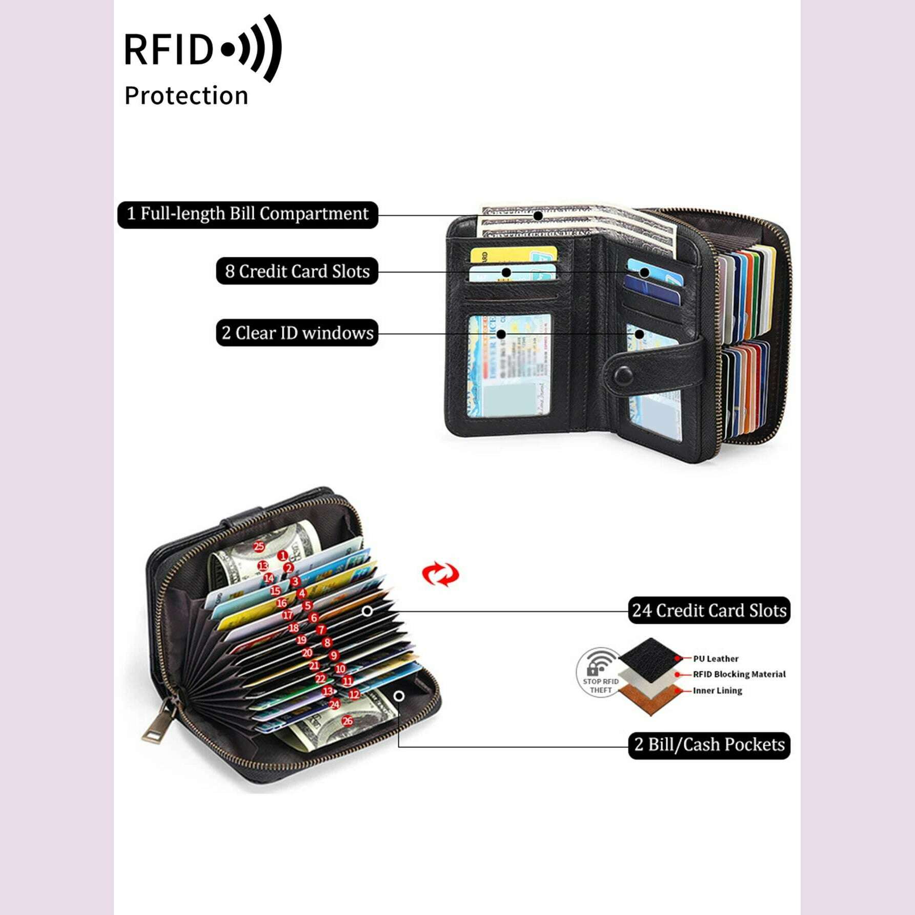 KIMLUD, MIYIN Retro Large Capacity RFID Shielded Women's Short Wallet Multi Card Slot Organ Credit Card Bag Multi Functional Zero Wallet, KIMLUD Womens Clothes