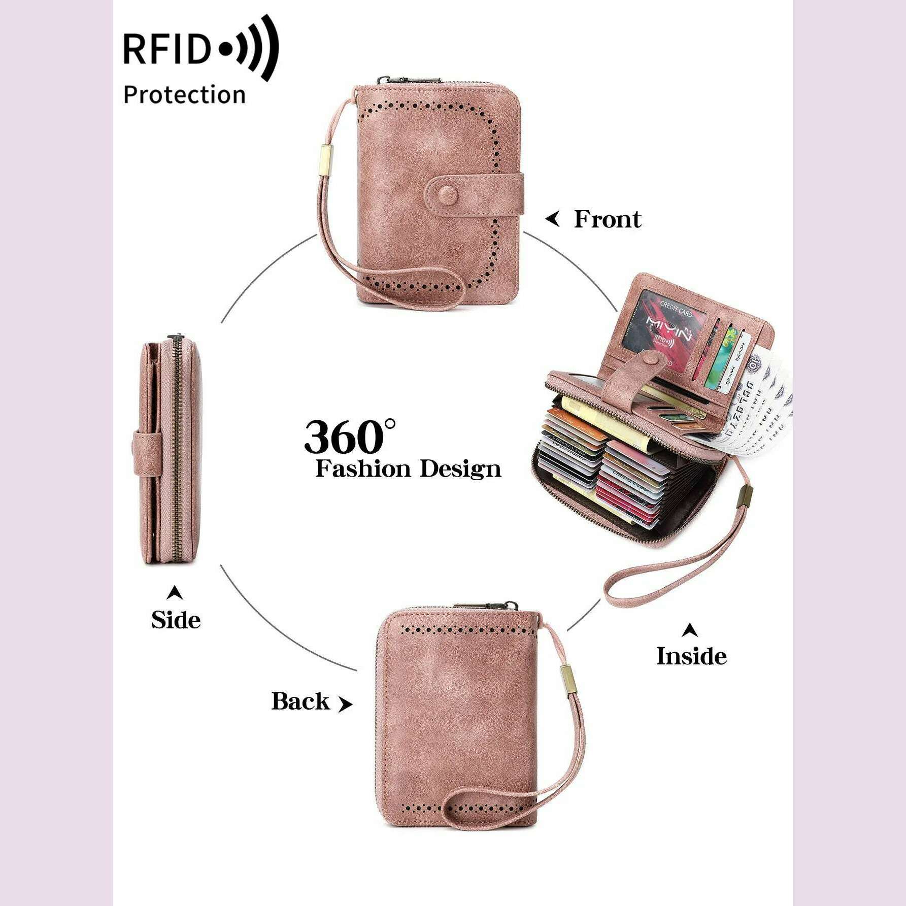 KIMLUD, MIYIN Retro Large Capacity RFID Shielded Women's Short Wallet Multi Card Slot Organ Credit Card Bag Multi Functional Zero Wallet, KIMLUD Womens Clothes