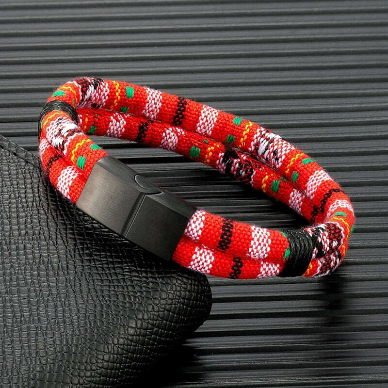 MKENDN Black Stainless Steel Surfer Waterproof Rope Bracelet Men Women Handmade Woven Double-Layer Design Beach Jewelry Gift - KIMLUD