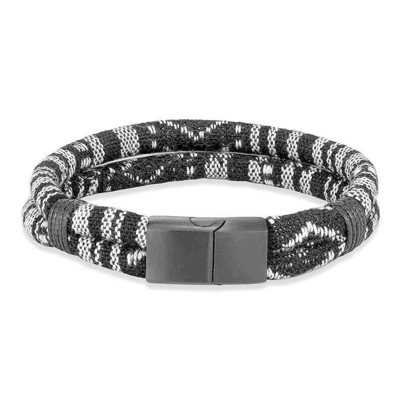 MKENDN Black Stainless Steel Surfer Waterproof Rope Bracelet Men Women Handmade Woven Double-Layer Design Beach Jewelry Gift - KIMLUD