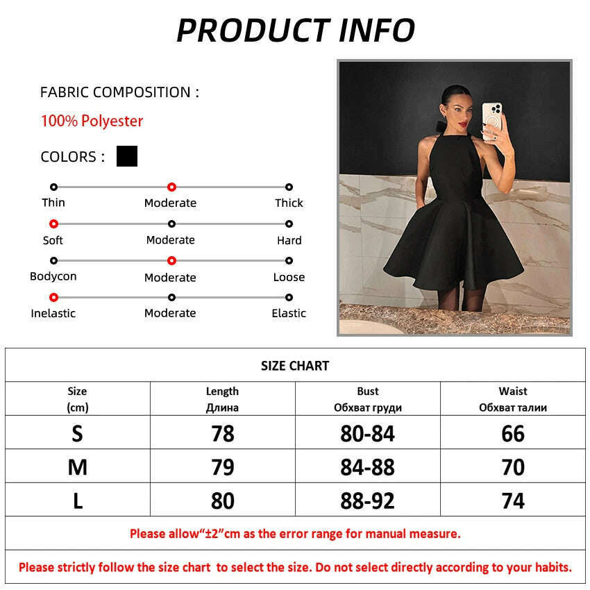 Mnealways18 Party Black A-Line Satin Dress For Women Halter Neck Backless Sexy Evening Dress Summer 2024 Pockets Mini Dress Lady - KIMLUD