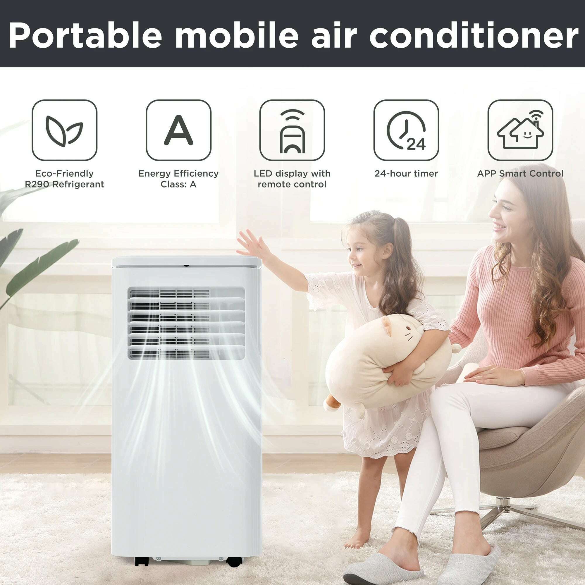 KIMLUD, Mobile air conditioner 9000 BTU/h, 2.5KW. Dehumidifier with exhaust function, remote control/APP control, KIMLUD Womens Clothes