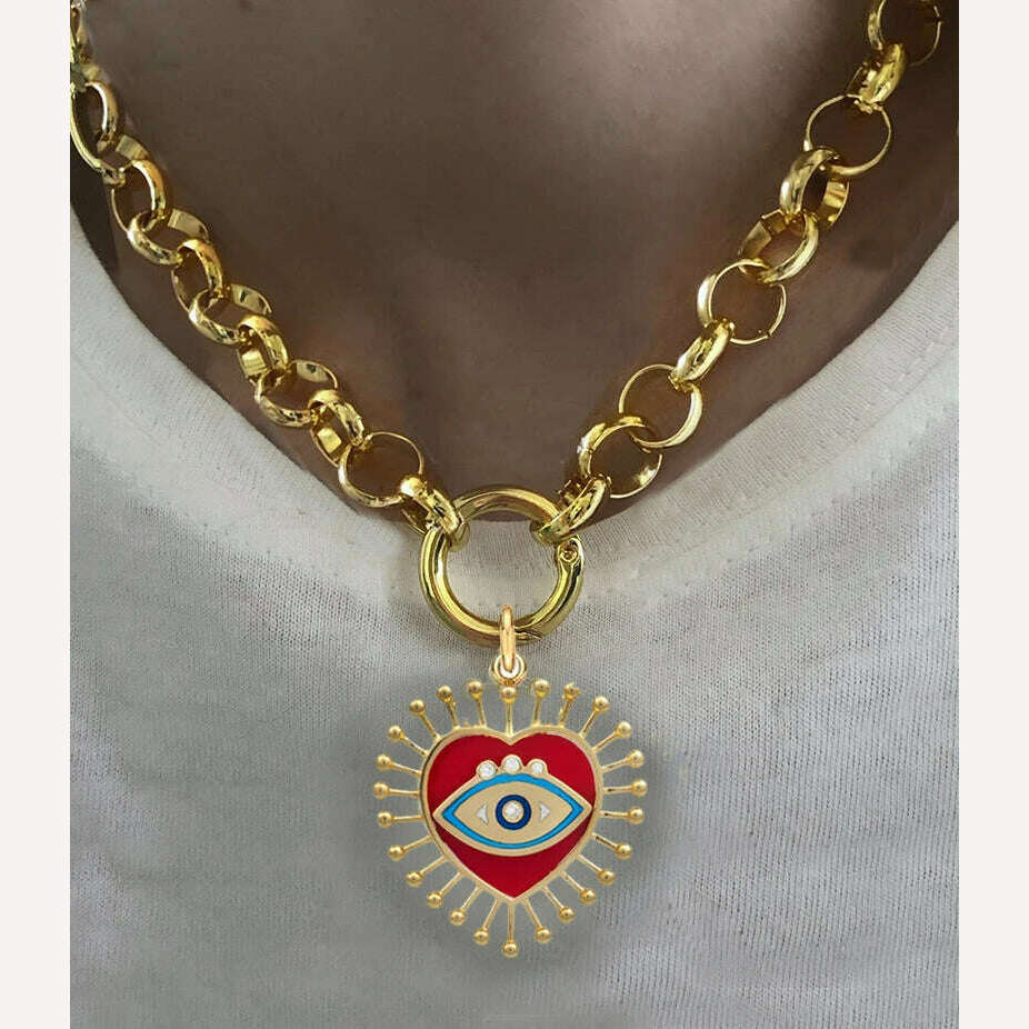 KIMLUD, Moda shell flower pendant necklace heart pearl evil eye charm Women Girls Party Jewelry Collier buddha Neck Accessory Vintage, necklace 4, KIMLUD APPAREL - Womens Clothes