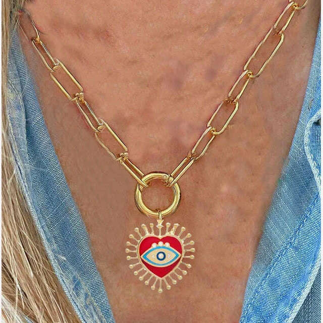 KIMLUD, Moda shell flower pendant necklace heart pearl evil eye charm Women Girls Party Jewelry Collier buddha Neck Accessory Vintage, necklace 14, KIMLUD APPAREL - Womens Clothes