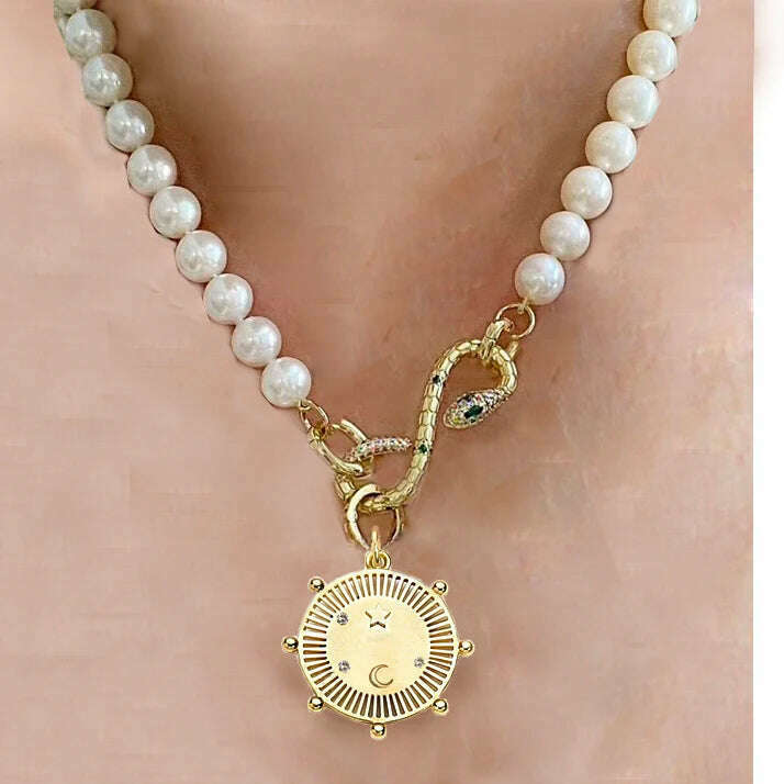 KIMLUD, Moda shell flower pendant necklace heart pearl evil eye charm Women Girls Party Jewelry Collier buddha Neck Accessory Vintage, necklace 26, KIMLUD APPAREL - Womens Clothes