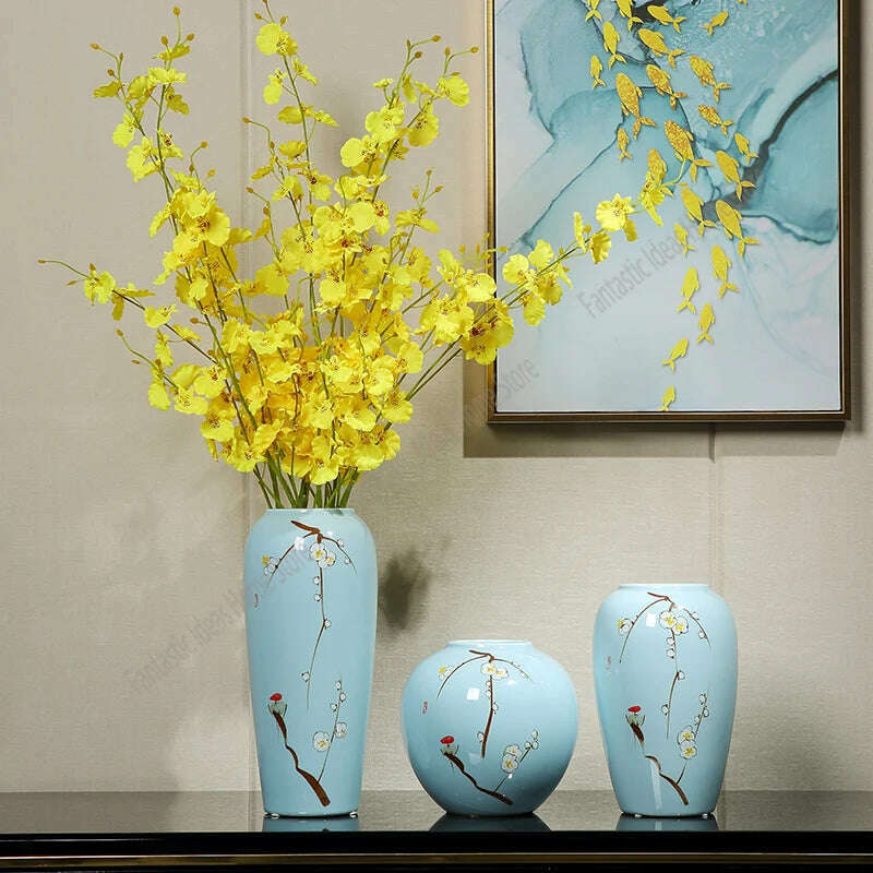 KIMLUD, Modern Chinese Hand-painted Vases, Living Room Ceramic Light Luxury Table Decorations, Countertop Vases, Produced in Jingdezhen, KIMLUD Womens Clothes