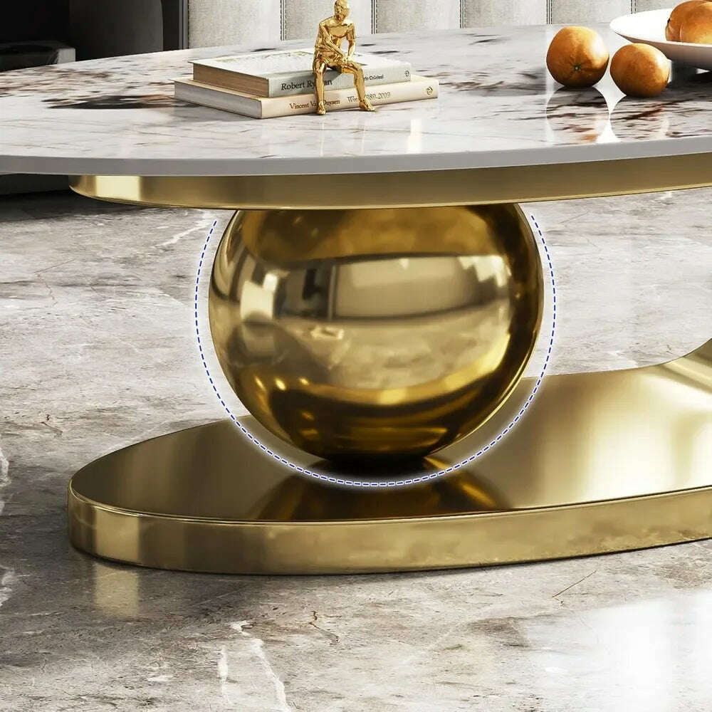 KIMLUD, Modern Oval Stone Coffee Table with Abstract Gold Metal Base - Perfect Centerpiece for Stylish Living Rooms Coffee Tables, KIMLUD Womens Clothes