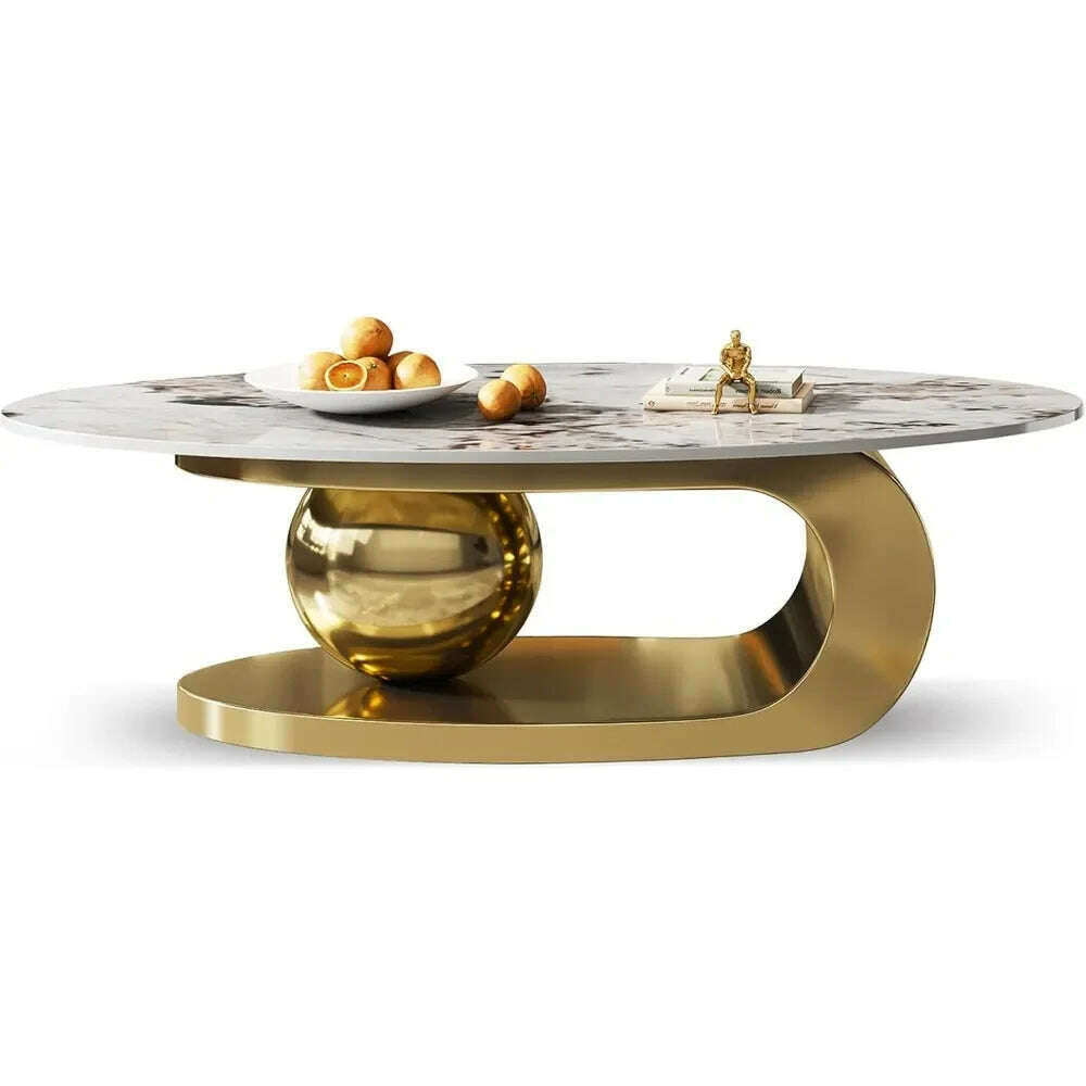 KIMLUD, Modern Oval Stone Coffee Table with Abstract Gold Metal Base - Perfect Centerpiece for Stylish Living Rooms Coffee Tables, Gold 51 618 / United States, KIMLUD APPAREL - Womens Clothes