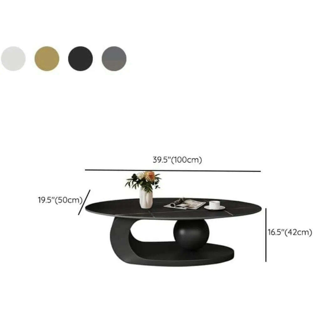 Modern Stone Coffee Table with Abstract Metal Base Living Room Table Center Table for Home Furniture Gold 39" L x 20" W x 17" H - KIMLUD