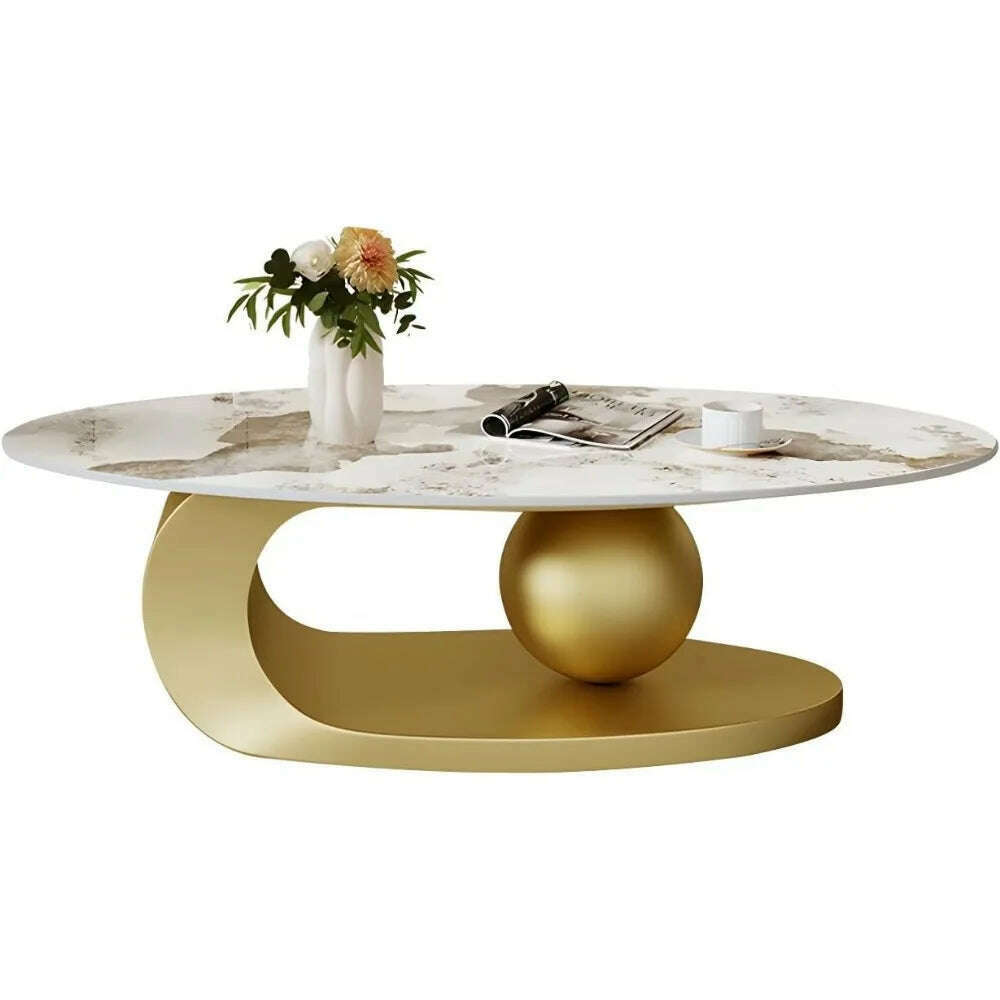 Modern Stone Coffee Table with Abstract Metal Base Living Room Table Center Table for Home Furniture Gold 39" L x 20" W x 17" H - KIMLUD