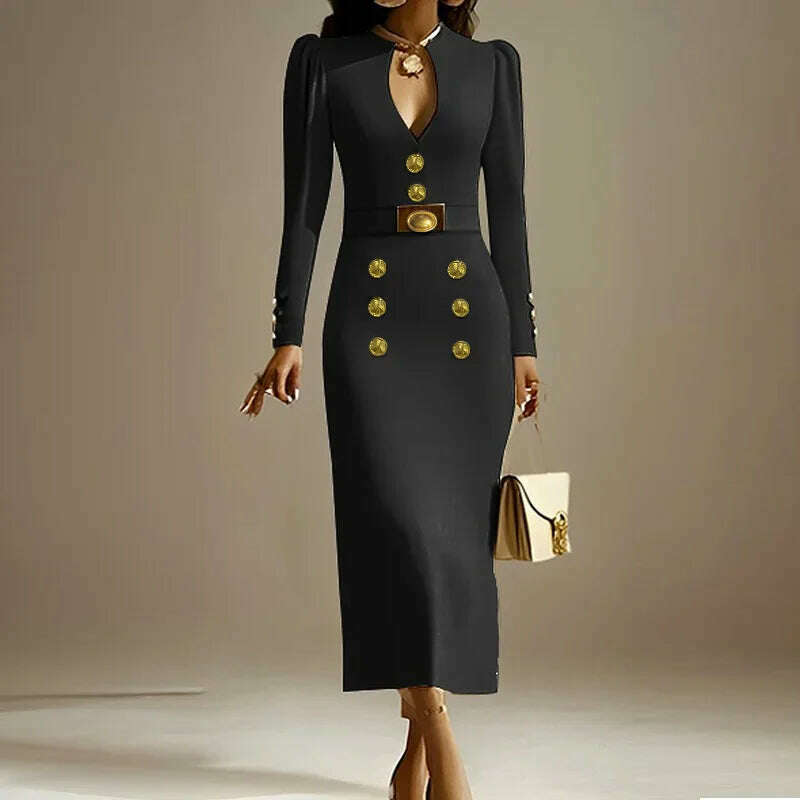 Modigirl Wedding Evening Banquet Dresses for Women Clothing Formal Original Creation Buttoned Long Sleeve Dress for Ladies - KIMLUD