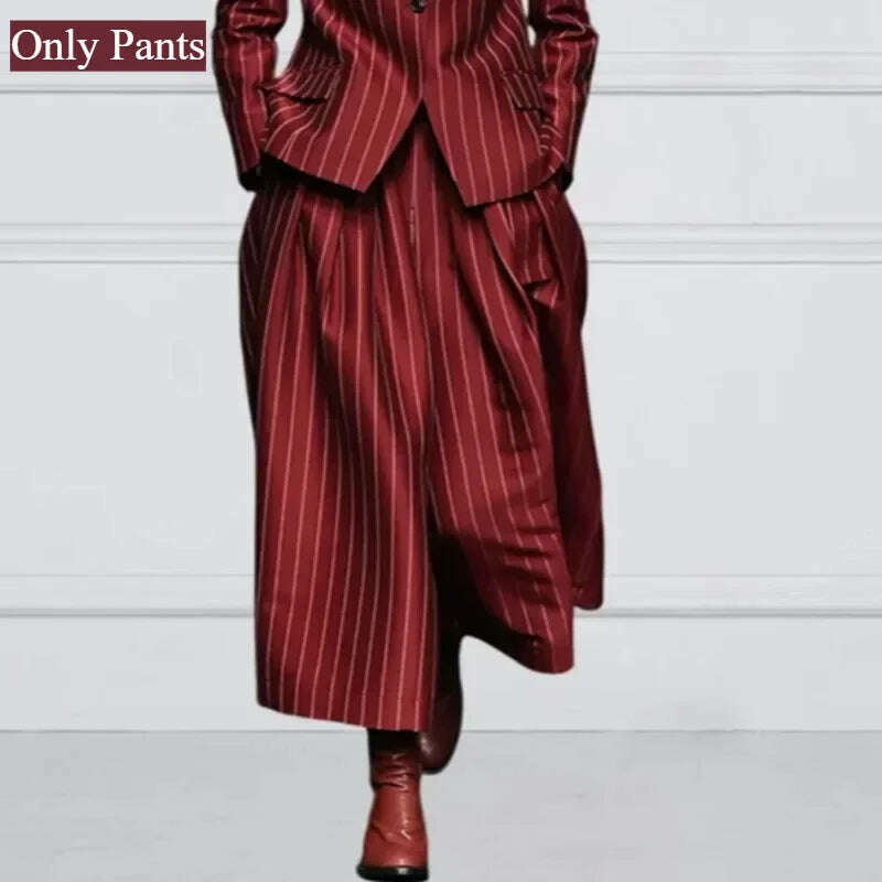 KIMLUD, Modigirl Winter Clothes Trendy Pants Suits Set Office for Women 2024 Autumn British Striped Loose Wide Leg Womens England Capris, Only Pants Red / XL, KIMLUD APPAREL - Womens Clothes