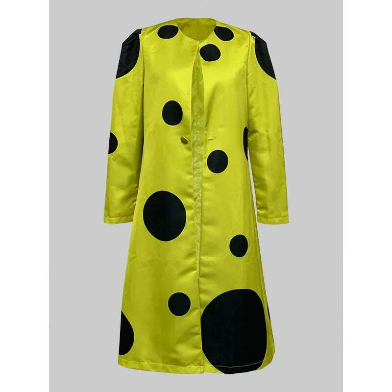 KIMLUD, Modigirl Women’s Winter Long Coats 2024 Polka Dot Pattern Long Sleeves Loose Streetwear Female Midi Outwear Jacket for Autumn, Midi Jacket / XXL, KIMLUD APPAREL - Womens Clothes