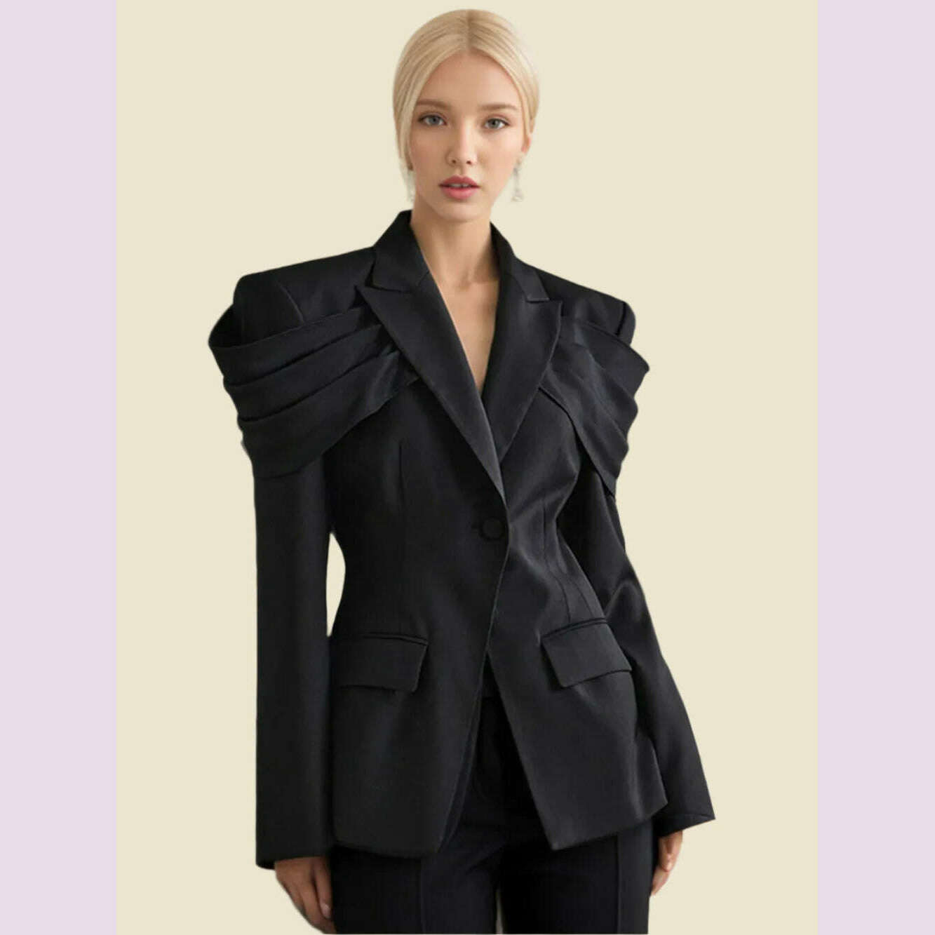 KIMLUD, Modphy Women Chic Office Lady Spliced Fold Design Single Button Blazer Jacket Fashion Long Sleeve Ladies Outerwear Stylish Tops, black / M, KIMLUD APPAREL - Womens Clothes