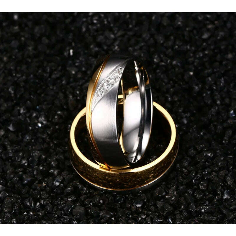 KIMLUD, Modyle 2023 New Fashion Gold-color Rings For Women Man Wedding Ring 316l Stainless Steel Promise Jewelry, KIMLUD Womens Clothes