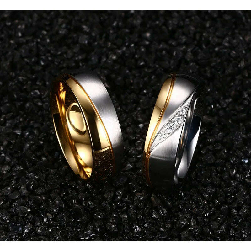 KIMLUD, Modyle 2023 New Fashion Gold-color Rings For Women Man Wedding Ring 316l Stainless Steel Promise Jewelry, KIMLUD Womens Clothes