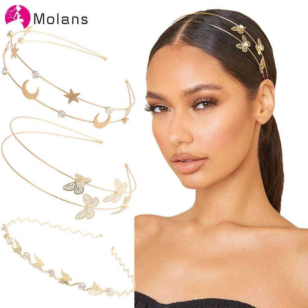 KIMLUD, Molans New Fashion Gold Sliver Metal Hairband For Women Wedding Hair Accessories Tiara Rhinestones Pearl Headband Girls Headwear, KIMLUD Womens Clothes