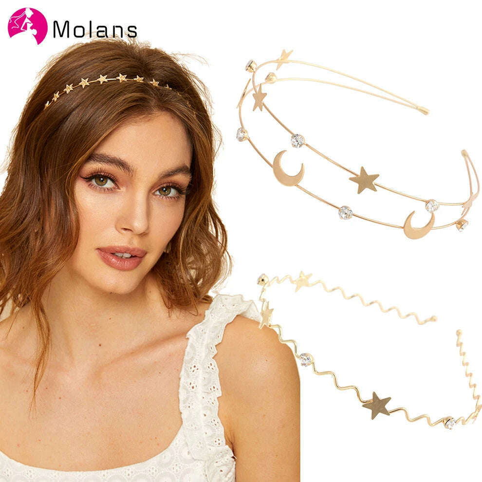 Molans New Fashion Gold Sliver Metal Hairband For Women Wedding Hair Accessories Tiara Rhinestones Pearl Headband Girls Headwear - KIMLUD