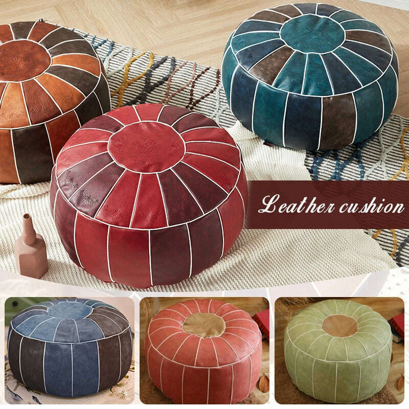 KIMLUD, Moroccan PU Leather Pouf Embroider Craft Hassock Ottoman Footstool Home Decor Round 55cm Artificial Leather Unstuffed Cushion, KIMLUD Womens Clothes