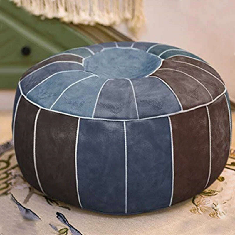 KIMLUD, Moroccan PU Leather Pouf Embroider Craft Hassock Ottoman Footstool Home Decor Round 55cm Artificial Leather Unstuffed Cushion, 07, KIMLUD APPAREL - Womens Clothes