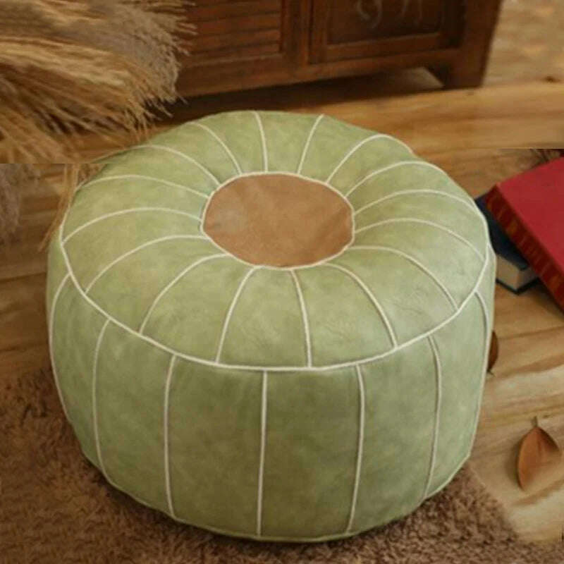 KIMLUD, Moroccan PU Leather Pouf Embroider Craft Hassock Ottoman Footstool Home Decor Round 55cm Artificial Leather Unstuffed Cushion, 05, KIMLUD APPAREL - Womens Clothes