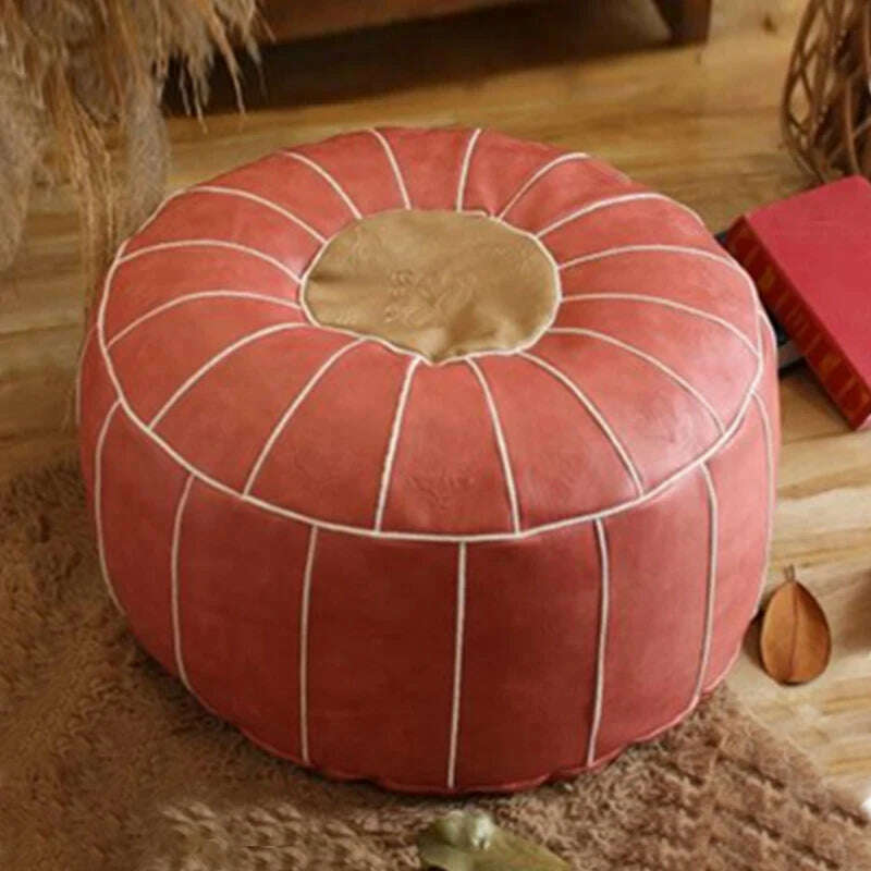 KIMLUD, Moroccan PU Leather Pouf Embroider Craft Hassock Ottoman Footstool Home Decor Round 55cm Artificial Leather Unstuffed Cushion, 06, KIMLUD APPAREL - Womens Clothes