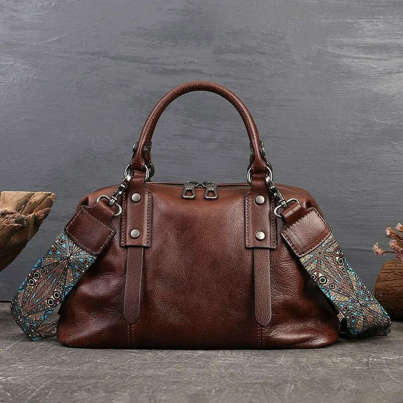 KIMLUD, MOTAORA Genuine Leather Shoulder Bags For Women Handbags 2024 New Luxury Designer Vintage Lady Handbag Casual Tote Women's Bag, Coffee / 33cm-13cm-19cm, KIMLUD APPAREL - Womens Clothes